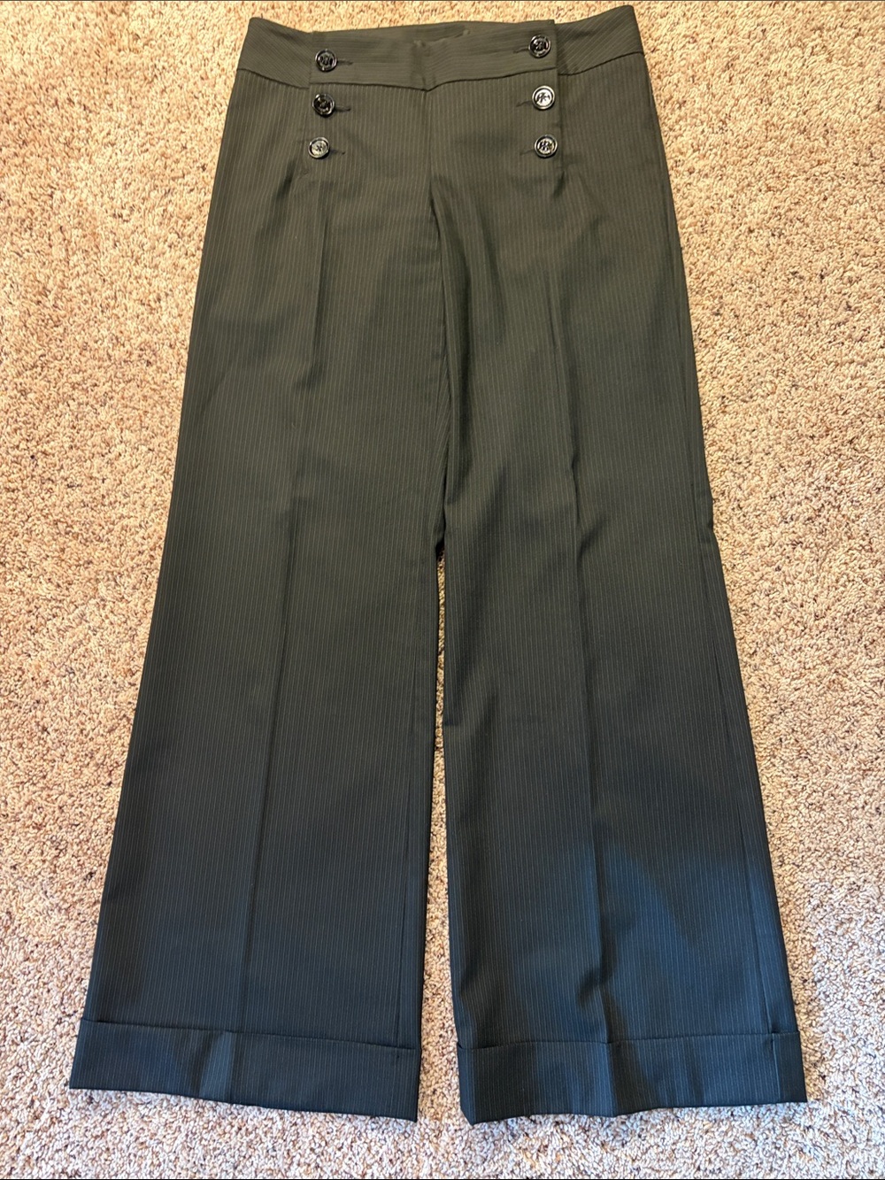 Express Black Pinstripe Front Button Wide Leg Trousers